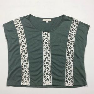 Umgee Army Green Crochet Embroidered Crop Top